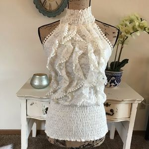 White lace ruffle top